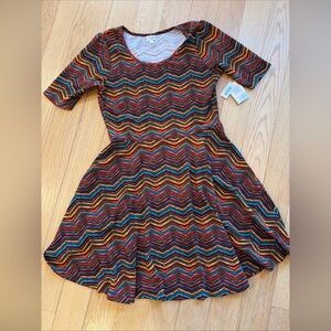 NWT LuLaRoe Nicole Dress 3XL Rainbow Stripe Bright Fit and Flare Textured C19